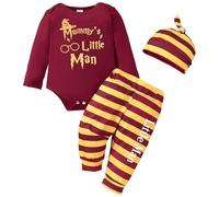 Asmea Baby Boy Clothes Mommy's Little Man Infant Long Sleeve Romper + Striped Pants + Hat Harry Baby Clothes Baby Shower Gifts Newborn Baby Boy Gifts 3PCS Personalised Baby Clothing Set Red
