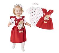 Asmea Baby Girl Clothes Cute Baby Girl Outfit with Bear Newborn Girls Clothes Set Infant Clothing + Ruffle Romper Cartoon Suspender Skirt + Bow Headband 3 Pieces 9-12 Months