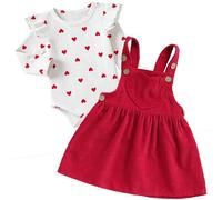 Asmea Baby Girl Clothes Newborn Babys Clothes Cute Babys Clothing Love Long Sleeve Ruffle Romper + Infant Overall Dress Babies Girl Gift Set 0-18 Months