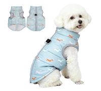 Asmea Dog Coat Warm Dogs Jacket Harness with D-ring Water-resistant Puppy Coats for Cold Weather Christmas Dog Clothes Winter Small Dogs Coats Dachshund Chihuahua Coat Grey Blue XS