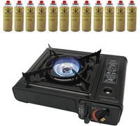 ASMGOLD Portable Gas Stove with Carry Case-For Outdoor Camping, Fishing and BBQ-Automatic Ignition System, Heat Control, Enamel Pan Support, Butane Can or LPG Gas Source-Black (Stove + 12 Butane Gas)
