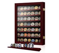 ASmileIndeep 7 Rows Military Challenge Coin Holder Display Cabinet Wall Mount with HD Tempered Glass, Holds 100 Coins, Wooden Medal Display Case Shadow Box with Removable Shelves, Mahogany