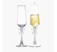 ASmirror Champagne Glasses 2-Piece Set, Exquisite Elegant Pink Bow Champagne Glasses, Modern Elegance, Suitable for Women, Men, Wedding, Christmas, Birthday, Premium Crystal