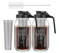 ASMIZ 2 Pack Cold Brew Coffee Maker Mason Jar, 64 oz Iced Brew Coffee Maker Glass with Stainless Steel Filter Glass Pitcher with Lid and Spout for Iced Coffee & Tea