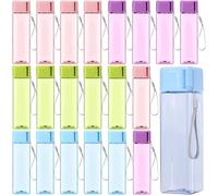ASMIZ 20 Pack Kids Plastic Water Bottle Bulk 500ml Sport Water Bottle, Reusable Square Drink Bottles, Lightweight Leakproof Beverage Bottles with Handle Strap for School, Gym, Outdoor Fitness, Travel