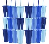 ASMIZ 24 Pcs Blue Plastic Cups with Lids and Straws, 24 oz Tumblers