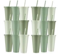 ASMIZ 24 Pcs Sage Green Plastic Cups with Lids and Straws 24 oz Reusable Tumbler Bulk Large Travel Mug Cup Coffee Beverage Drinks Party Supplies for Wedding Bridal Baby Shower Birthday