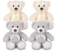 ASMIZ 4 Pack Soft Teddy Bears Bulk, 35 cm Teddy Bear Stuffed Animals with Bow, Cute Bear Plush Toys for Valentine's Day, Baby Shower, Birthday, Easter Gift, Christmas - White & Gray