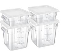ASMIZ 4 Pcs Food Storage Containers with Lids 2L and 4L Clear Plastic Brining Container Set with Scales Handles for Home Restaurant Fridge Freezer Kitchen Brining Food, Proof Dough, Marinating Meat