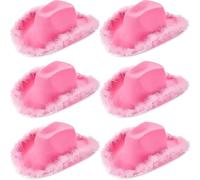 ASMIZ 6 Pack Pink Cowboy Hat Bulk for Women, Adult Fluffy Feather Cowgirl Hats for Ladies, Sparkly Cowgirl hats for Hen Party Wedding Bachelorette Themed Party Birthday Costume