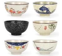 ASMIZ 6 Pack Small Ceramic Bowls, 300ml Japanese Rice Bowls Set, 12cm Hand-Painted Oriental Snack Bowl for Tapas, Dips, Nibbles, Ice Cream & Desserts, Microwave Safe Tableware