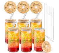 ASMIZ 6 Set Thank You Cups Employee Appreciation Gifts Cup Bulk for Women 16oz Beer Glass with Lids and Straw for Team Friends Teacher Nurse Thanksgiving Christmas (Gratitude)