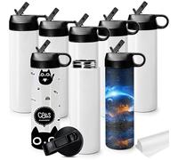 ASMIZ 8 Pieces 600ml Sublimation White Empty Stainless Steel Water Bottles Personalized Reusable Water Bottles for Sports DIY Gift White