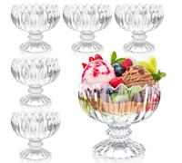 ASMIZ Glass Dessert Cups Set of 6 Footed Ice Cream Bowls, 200 ml Sundae Dishes Trifle Bowl Clear Tulip Dessert Cup for Cocktail, Sundae, Trifle, Salad, Fruit, Snack & Sauce