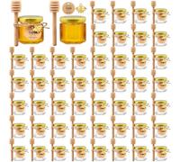 ASMIZ Pack of 50 Hexagon Mini Glass Honey Jars, 45 ml Small Jam Jars with Wooden Spoon, Gold Lid, Bee Pendant, Jute Ribbon and Thank You Pendant for Wedding, Party Favours and DIY Decoration