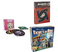 Asmodee Halloween Family Games Bundle | Skull + Werewolves of Millers Hollow + Ticket to Right - Ghost Train | Party Games | Ages 6+ | 15-30 Minutes Average Playing Time