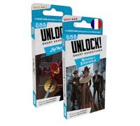 Asmodee - Unlock! Short Adventure - Escape Game Card Game - 2 Investigations: Res Mask & Murder in Birmingham - Board Game for Ages 10 and Above - 1 to 6 Players - French Version - Space Cowboy