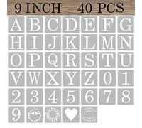 ASMPIO 9 Inch Letter Stencils Numbers Craft Stencils, 40 Pcs Reusable Plastic Alphabet Drawing Templates for Painting on Wood, Wall, Fabric, Rock, Signage, Door Porch