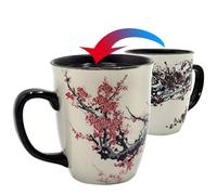 Asmwo Color Changing Heat Sensitive Magic Funny Art Mug Large Coffee Tea Plum Blossom Porcelain Mugs for Women Mom grandma Gifts 16oz Black Change Glow Red Cups