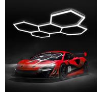 ASNABYYA Hexagon LED Lights, 5-Hexagon Led Garage Light 200W 6500K IP54 Hexagonal Grid Shop Lights Linkable Plug-in Ceiling Light for Garage Workshop Basement Gym Warehouse Supermarket