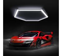 ASNABYYA Hexagon LED Lights, Hexagon Led Garage Light 48W 6500K IP54 Hexagonal Grid Shop Lights Linkable Plug-in Ceiling Light for Garage Workshop Basement Gym Warehouse Supermarket