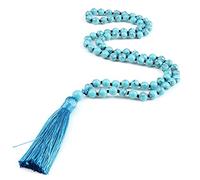 ASNAT Men Women 8mm Natural Stone Necklace Meditation Light Blue Turquoises Mala Beads Tassel Necklaces,Light Blue
