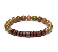 ASNAT Natural Stone Bead Bracelet Wooden Bead Elastic Rope Bracelet For Men And Women,Flowers And Greens