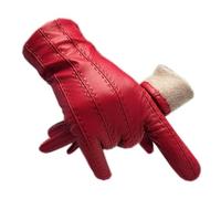 ASNAT Warm Winter GlovesWinter Men's Sheepskin Leather Gloves Cotton Lining Winter Gloves Keep Warm Driving Riding Outdoor Black 0-Red-11