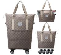 Asnewkit Travel Bag with Wheels,Expandable 55L Duffel Bags for Women,Foldable Rolling Duffle Bag with Wheels,Carry on Luggage,Gift for Men Women Suitcases (Khaki)