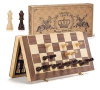 ASNEY Magnetic Chess Set, 15 Inches Tournament Staunton Wooden Chess Board Game Set with Crafted Chesspiece for Kids Adult, with Extra Kings Queens Carry Bag