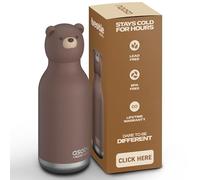 Asobu Bestie Bottle Insulated Stainless Steel Water Bottle with Detachable Soft Animal Head Fun Drinking for Kids and Teens with Flexible Reusable Straw 16 Ounce (Brown Bear)