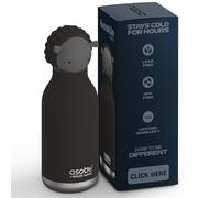 Asobu Bestie Bottle Insulated Stainless Steel Water Bottle with Detachable Soft Animal Head Fun Drinking for Kids and Teens with Flexible Reusable Straw 16 Ounce (Black Sheep)