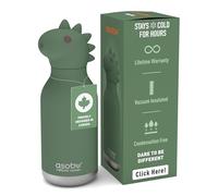 asobu Bestie Dinosaur Water Bottle, Cute Collectible Character, BPA Free | 16 oz, Stays Cold 24 Hours, Double Wall Vacuum Insulation, Food Grade Stainless Steel, Leak Proof, Great Gift Idea