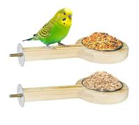 ASOCEA 2 Pack Bird Perch Feeding Cup, Bowls for Cage Wooden Perch Stand Hanging Bowls for Bird Cage Accessory Parrot Wood Perch Stand Toy for Parakeet Lovebird Cockatiel Budgie
