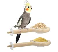 ASOCEA 2 Pack Bird Perch with Feeding Cup, Wooden Bird Perches for Cage Budgie Perch Bowl for Birds Cage Accessory Parrot Wood Perches Stand Toy for Parakeet Lovebird Cockatiel Budgie