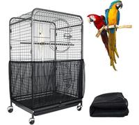 ASOCEA Bird Cage Seed Catcher Adjustable Bird Cage Cover Soft Nylon Mesh Net with Drawstring Birdcage Skirt Feather Guard for Round Square Cages (Black, 118 * 15.7in/300 * 40cm)