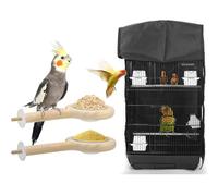 ASOCEA Extra Large Bird Parrot Cage Cover and Bird Perch with Feeding Cup Good Night Birdcage Cover Universal Blackout for Parakeets Budgies Macaw Conure Square Cages
