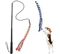 ASOCEA Flirt Pole for Dogs，Extendable Teaser Wand Pet Flirt Stick Outdoor Interactive Toy with 2 Chasing Tail Chewing Cotton Rope for Small Medium Large Dogs Training Pulling