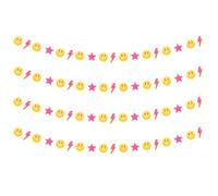 AsodSway Preppy Garland Party Decorations - 4P Back to School Preppy Smile Face Lighting Star Garland College Room Decor Romance Dorm Classroom Decoration, Trendy Style Sweet Room Decor for Teen Girls