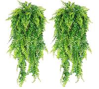 ASOENTIWOX 2 Pack Artificial Hanging Plants, Artificial Trailing Plants, Fake Leaves Wall Decoration for Indoor Outdoor, Wedding Balcony Courtyard Basket Hanging Rattan Decoration Wreath