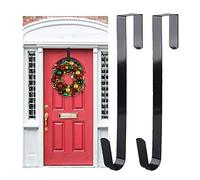 ASOENTIWOX 2 Pack Door Hooks (12 in/30cm) Wreath Hanger for Front Door Black Metal, Christmas Door Wreath Hanger, Suitable for Christmas Halloween Easter