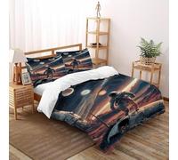 ASOERISMB Astronaut Planets Bedding Set Theme Bedspread Starry Sky Theme Duvet Cover Set Chic Breathable Quilt Cover Universal for All Seasons Pillowcase Double(200x200cm)