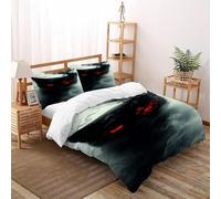 ASOERISMB Black Cat Red Eyes Bedding Set 3D Digital Printing Animal Theme Domestic Animals Duvet Cover Set Microfiber Quilt Cover Universal for All Seasons with Pillow Double(200x200cm)