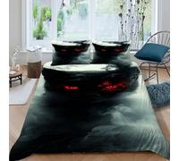 ASOERISMB Black Cat Red Eyes Bedding Set 3D Digital Printing Animal Theme Domestic Animals Duvet Cover Set Chic Breathable Quilt Cover for Boys & Girls with Pillow King(220x240cm)