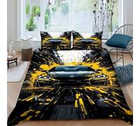 ASOERISMB Car Yellow Bedding Set 3D Design Sports Theme Duvet Cover Set Microfiber Quilt Cover Universal for All Seasons with Pillowcase King(220x240cm)
