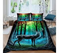 ASOERISMB Deer Forest Bedding Set Theme Bedspread Animal Theme Duvet Cover Set Chic Breathable Quilt Cover Universal for All Seasons with Pillow King(220x240cm)