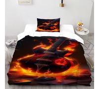 ASOERISMB Guitar Fire Bedding Set 3D Design Theme Duvet Cover Set Chic Breathable Quilt Cover 2 Pieces Universal for All Seasons Pillowcase Single（135x200cm）