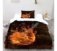 ASOERISMB Guitar Fire Bedding Set 3D Digital Printing Theme Duvet Cover Set Chic Breathable Comforter Cover Girl Woman with Pillow Single（135x200cm）