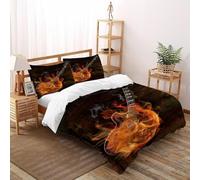 ASOERISMB Guitar Fire Bedding Set 3D Digital Printing Theme Duvet Cover Set Microfiber Comforter Cover Universal for All Seasons Pillowcase Double（200x200cm）