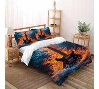 ASOERISMB Guitar Fire Bedding Set Theme Bedspread Space Theme Theme Duvet Cover Set Microfiber Quilt Cover Universal for All Seasons Pillowcase Double(200x200cm)